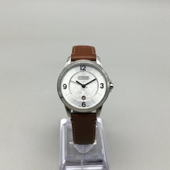 Coach Watch Women 32mm Silver Tone Logo Dial Date Leather Band New Battery main image 6